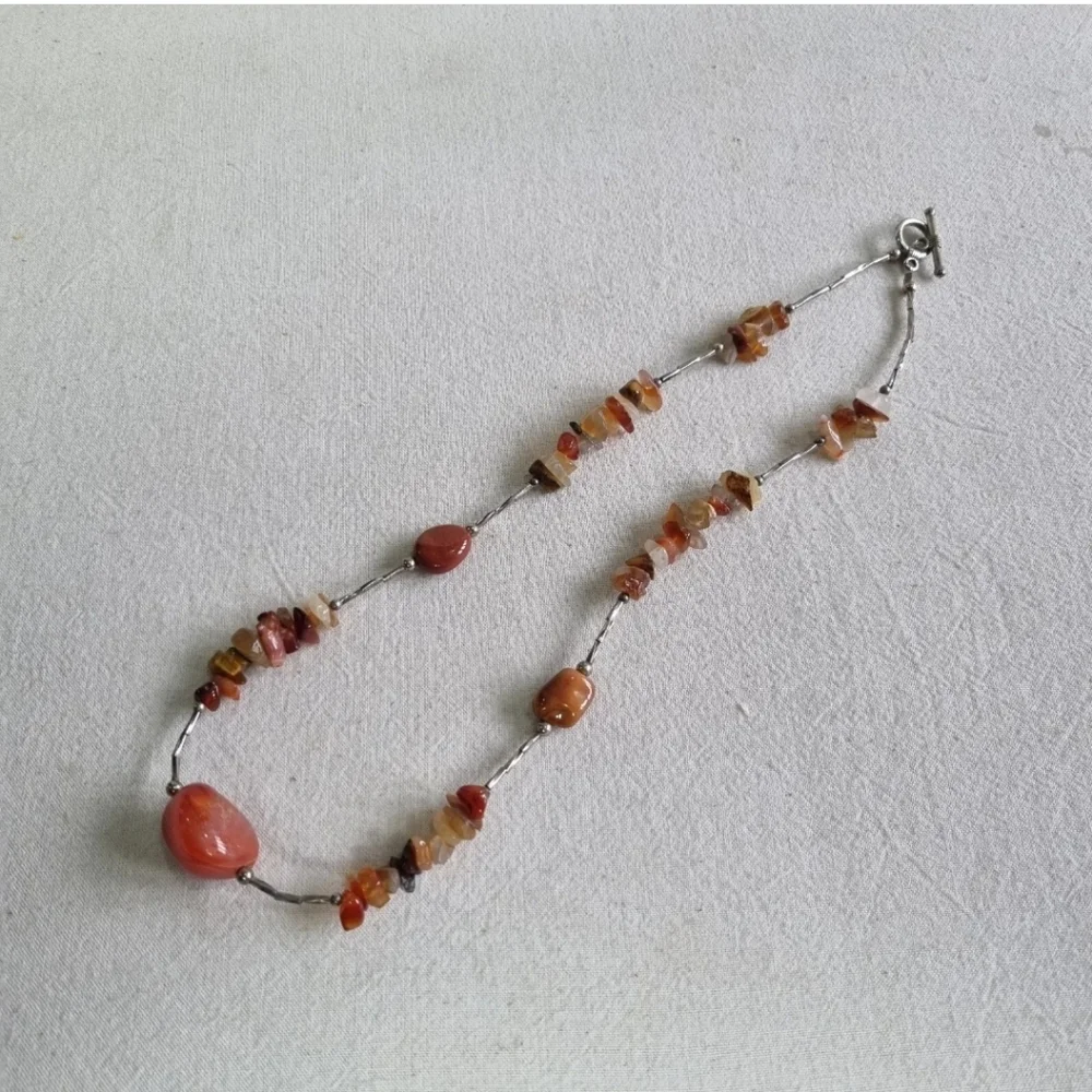 Sterling Silver Agate Necklace Amber Tone Toggle Clasp - Picture 9 of 10